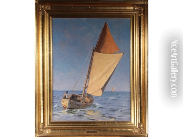 A Fisherman In A Sailing Dinghy Oil Painting - Christian Ferdinand Andreas Molsted
