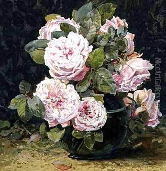 Roses in a Green Bowl Oil Painting - Fanny W. Currey