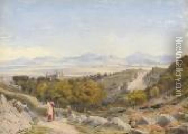 View Of Harlech Castle With The Mawddach Estuary Beyond Oil Painting - William Turner