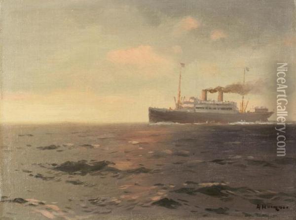 Steamboat Oil Painting - Aleksei Vasilievich Hanzen