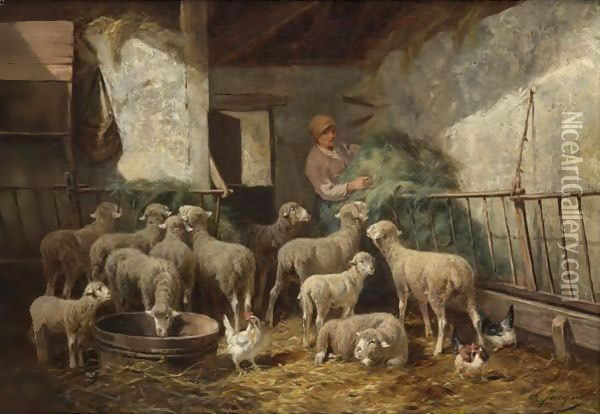 Feeding Time Oil Painting - Charles Emile Jacque