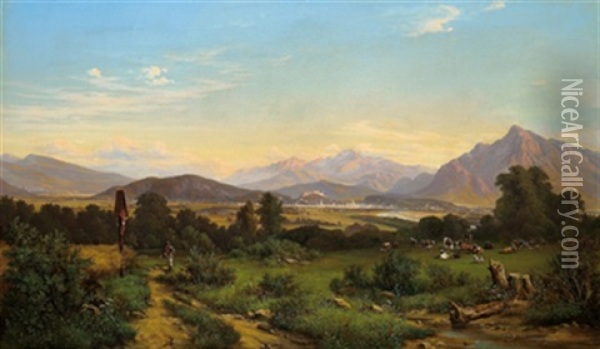 Blick Auf Salzburg Und Den Untersberg Oil Painting - Anton Castell