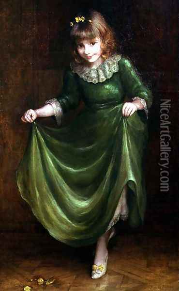 Portrait of a young girl in a green dress Oil Painting - Blanche Jenkins