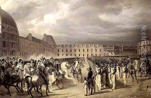 Napoleon Reviewing the Guard in the Place du Carrousel in 1808-9, c.1841-42 Oil Painting - Horace Vernet