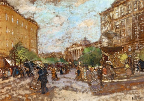 Kalvin Square With The National Museum Oil Painting - Antal Berkes