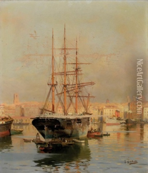 Bateaux Dans Le Vieux-port De Marseille Oil Painting - Joseph Garibaldi