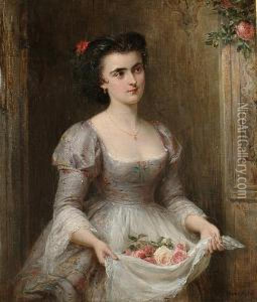 Lady Bearing Flowers Oil Painting - Edward Hughes