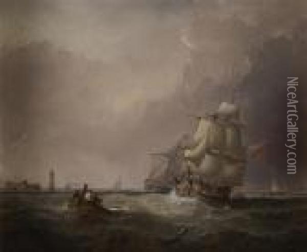 Sailing Ship In Full Sail Off Mersey Harbour Oil Painting - Samuel Walters