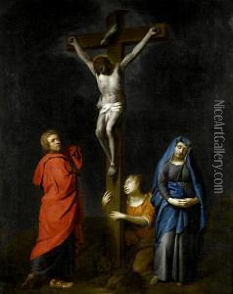 The Crucifixion With The Virgin, Saints Mary Magdalen And John The Baptist Oil Painting - Gabriel Metsu