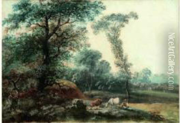 Berger Et Son Troupeau A L'oree D'un Bois Oil Painting - Lazare Bruandet