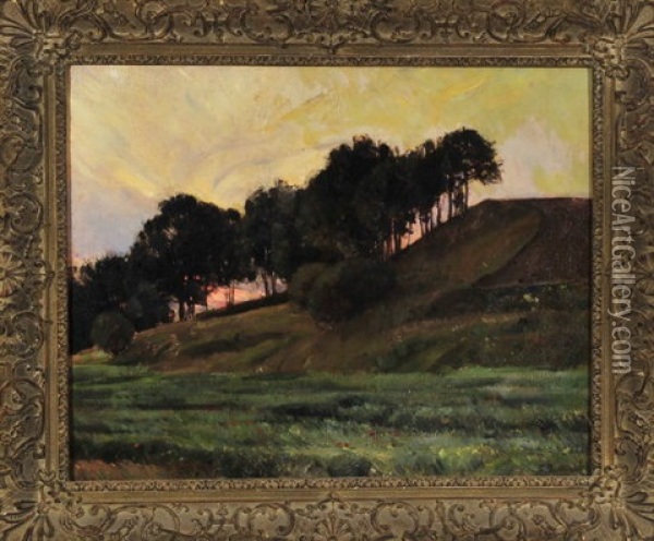Landschaft Mit Kleiner Baumgruppe Am Hang Im Abendrot Oil Painting - Bernhard Buttersack