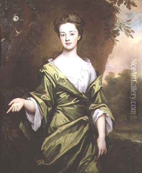 Portrait of a Girl in Green probably a marriage portrait Oil Painting - Sir Godfrey Kneller