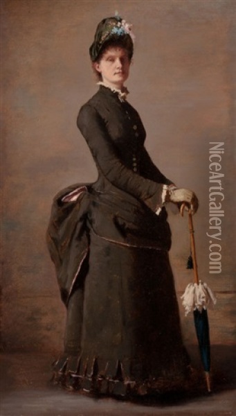 Portrait Of A Lady With A Parasol Oil Painting - Jules-Alexandre Gamba De Preydour