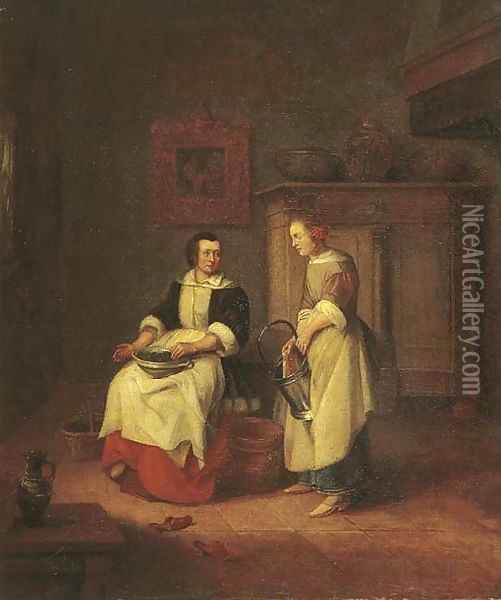 An interior with a woman and her maid Oil Painting - Pieter De Hooch
