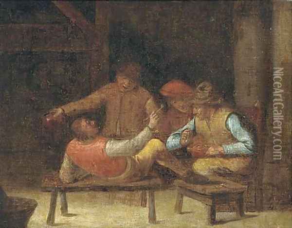 Figures jesting in an interior Oil Painting - David The Younger Teniers