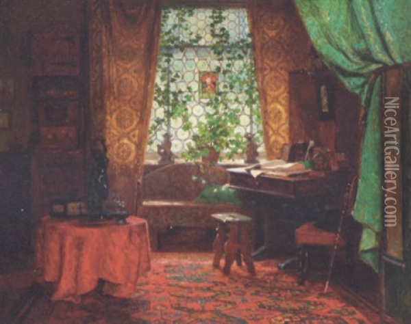 A Study Interior Oil Painting - Hugo Charlemont