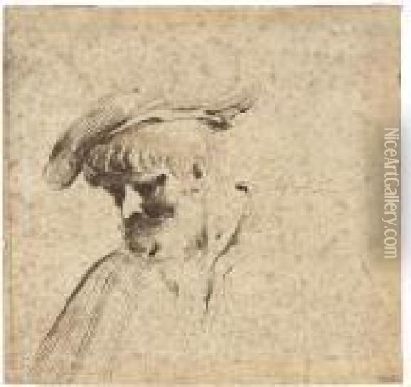 Head Of A Bearded Man Wearing A Beretta Oil Painting - Guercino