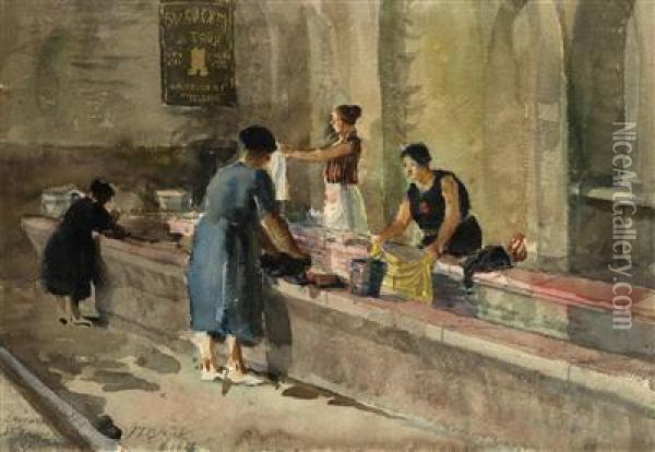 Waschfrauen In Saint Tropez Oil Painting - Josef Thomas