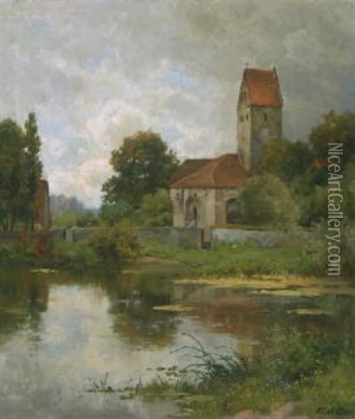 Allacher Kirche Mit Der Wurm Oil Painting - Oskar Leu
