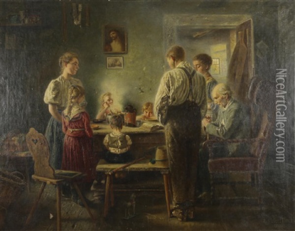 Tischgebet Oil Painting - Arthur Ahnert