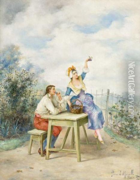 Couple Assis Sur Une Table Et Couple Debout Oil Painting - Marcillo De Torres