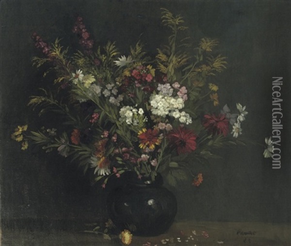 A Summer Bouquet (+ Flower Still Life; 2 Works) Oil Painting - Amandus Faure