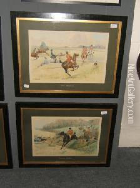 Tally Ho!, Leaving Cover, The Belle Of The Hunt, And The Brook Oil Painting - Lionel Louis Edwards