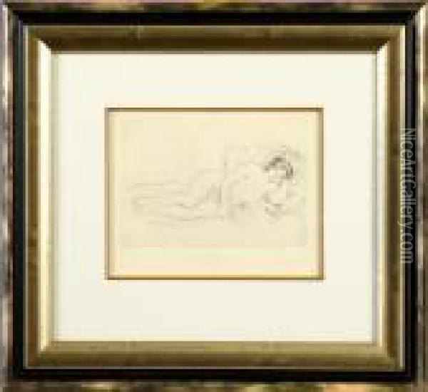 Femme Nue Couchee Tournee A Droite Oil Painting - Pierre Auguste Renoir