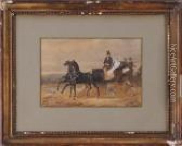 Two-horse Carriage Oil Painting - Henri De Toulouse-Lautrec