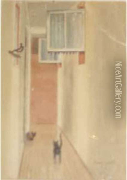 Deux Chats Dans Un Couloir Oil Painting - Max Jacob