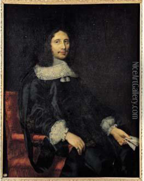 Portrait De Jean Baptiste Colbert Assis A Son Bureau Oil Painting - Philippe de Champaigne