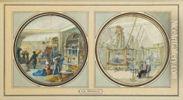 Projets Pour Six Assiettes Du Service Des Arts Industriels Oil Painting - Jean-Charles Develly
