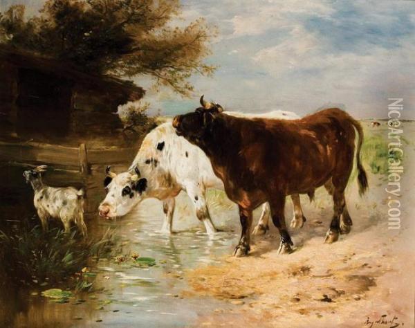 Koeien Aan Het Water Oil Painting - Henry Schouten