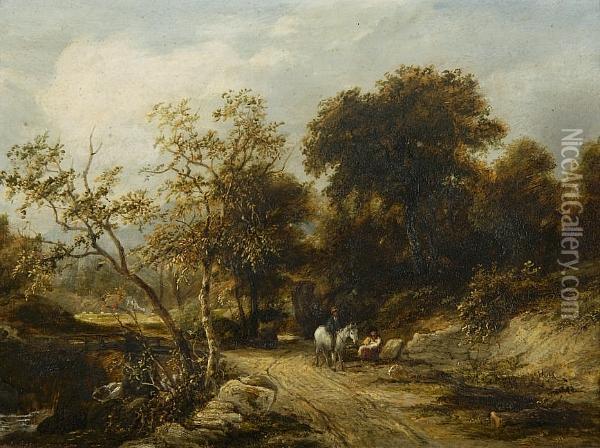 Family Resting On A Country Path Oil Painting - James Stark