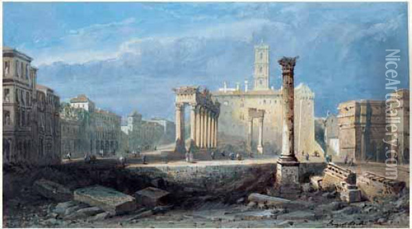Rome, Les Ruines Oil Painting - Ernest Ciceri