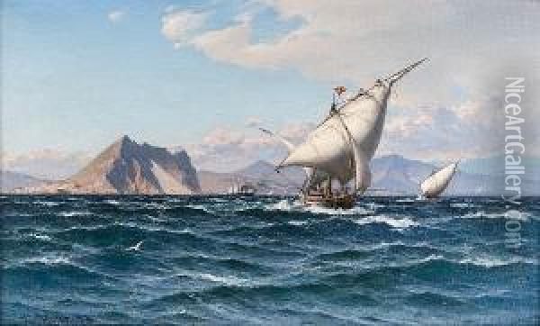 Shipping Off Gibraltar Oil Painting - Lauritz B. Holst