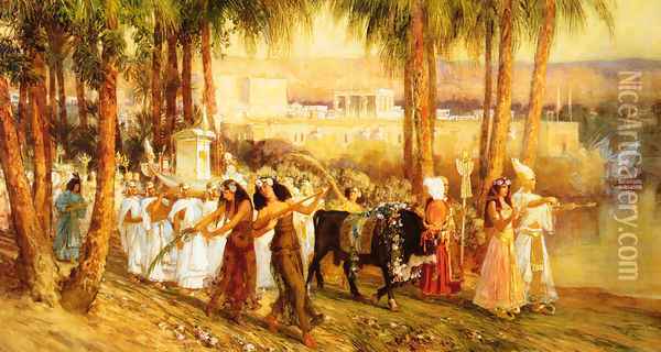 Procession In Honor Of Isis Oil Painting - Frederick Arthur Bridgman