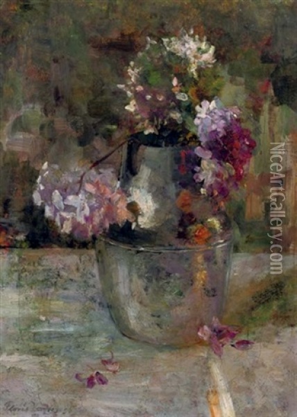 Purple Hortensia In A Vase Oil Painting - Floris Hendrik Verster