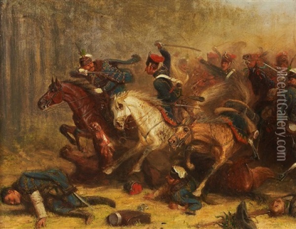 Reiterschlacht In Den Napoleonischen Kriegen Oil Painting - Adolf Northen