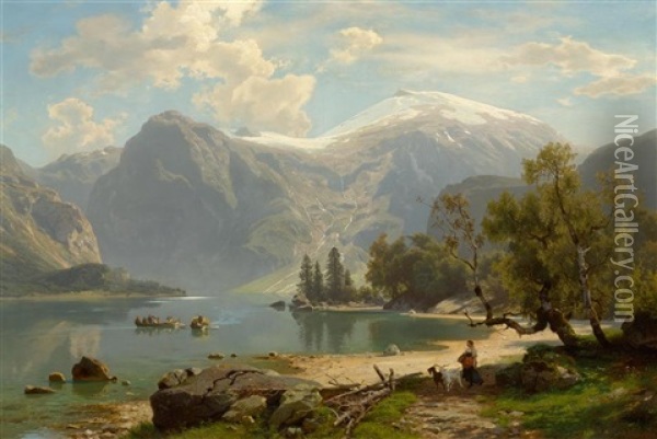 Hintersee In Bavaria Oil Painting - August Wilhelm Leu