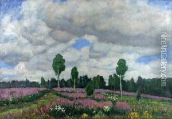 Landscape With Heather Oil Painting - Antonin Hudecek