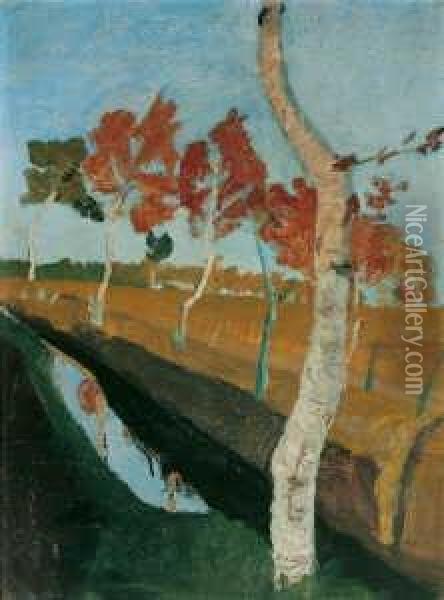 Birken Am Moorgraben. Ruckseitig: Rotes Haus Oil Painting - Paula Modersohn-Becker