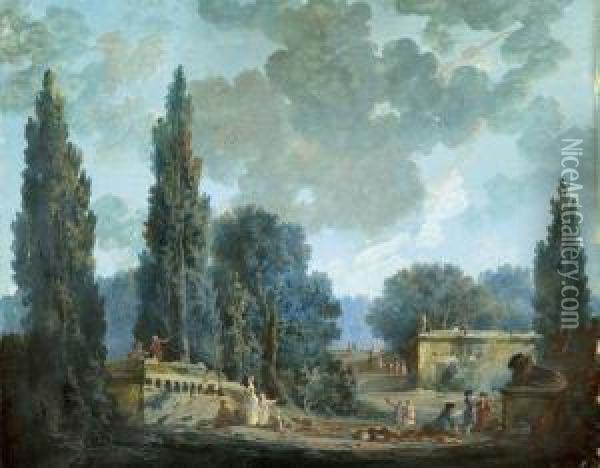 Promeneurs Sur Les Terrasses D'un Parc Oil Painting - Louis-Gabriel Moreau the Elder