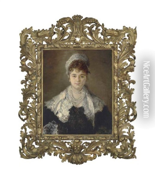 Portrait Of A Lady, Possibly Johanna (hanna) Elisabeth Maria Von Klinkosch, Princess Aloys Of Liechtenstein Oil Painting - Hans Makart