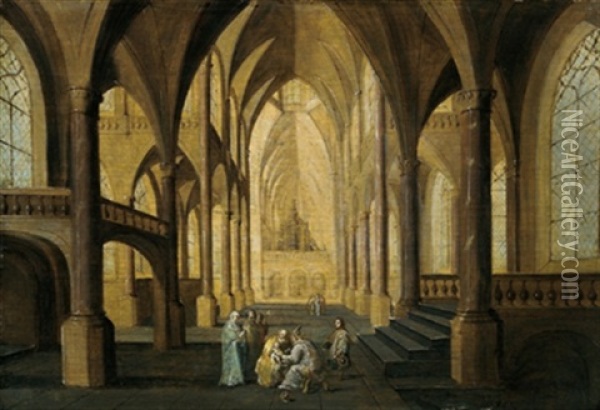 Inneres Einer Gotischen Kirche Mit Figuren Oil Painting - Hans Jurriaensz van Baden