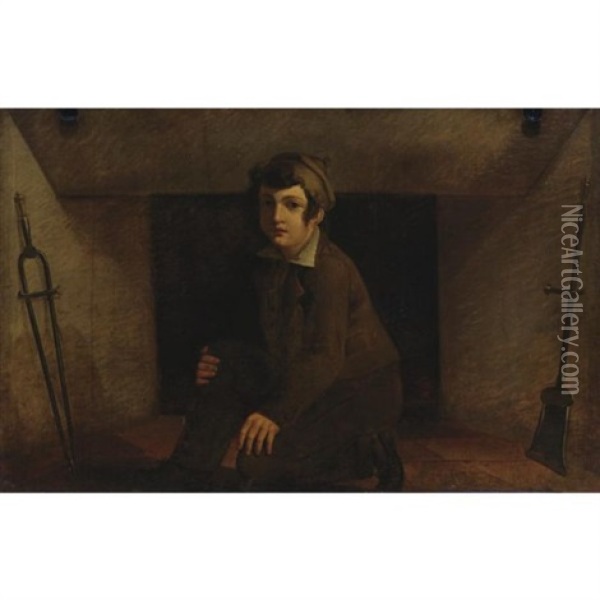 Man By A Fireplace Oil Painting - Gustav de Galard
