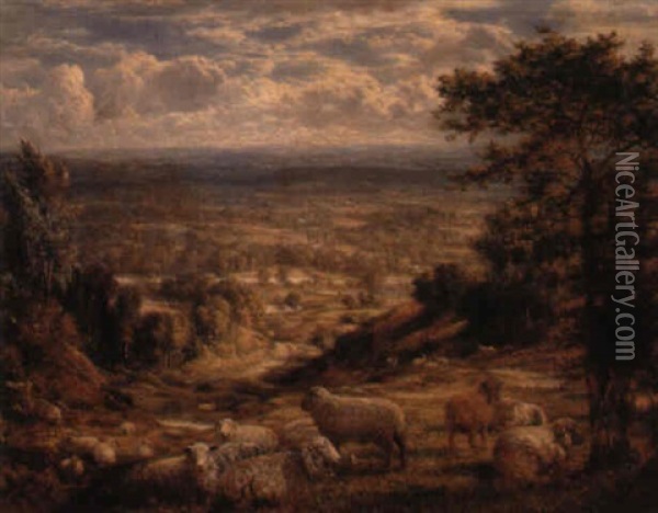A Summer Landscape With Sheep Oil Painting - George William Mote