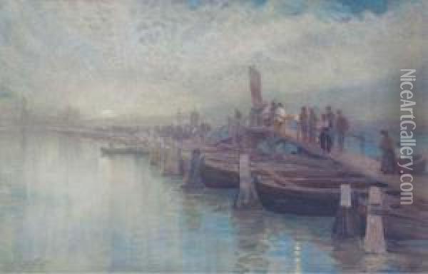 A Moonlight Procession Over A Bridge, Venice Oil Painting - Alexander Wallace Rimington