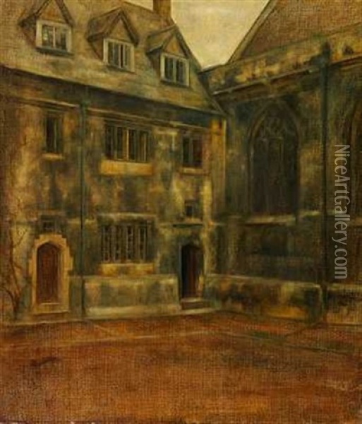 Gardeksterior, Antagelig (lincoln College I Oxford?) Oil Painting - Svend Hammershoi
