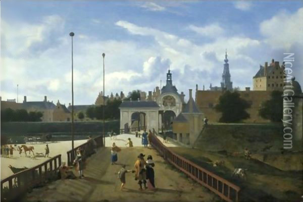Amsterdam A View Of The Sint Antoniespoort Oil Painting - Jan Van Der Heyden
